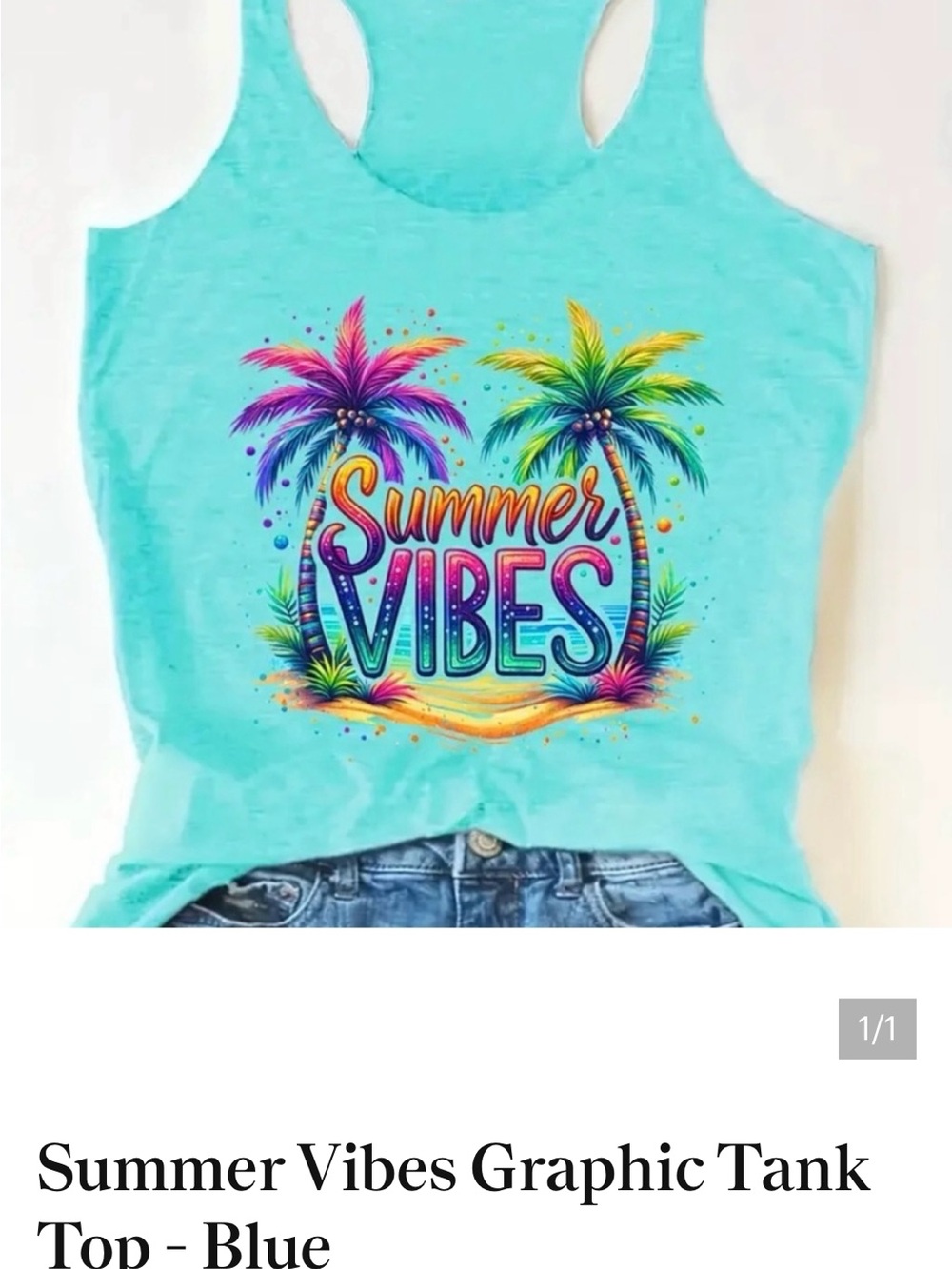 Summer Vibes Graphic Tank Top - Blue